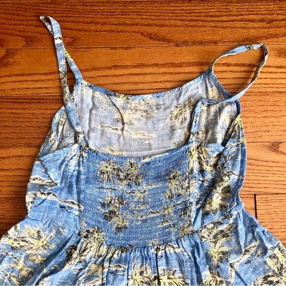 GAP A-Line Blue Smocked Back Tropical Print Blue Yellow Dress Women’s Size S - Picture 7 of 9